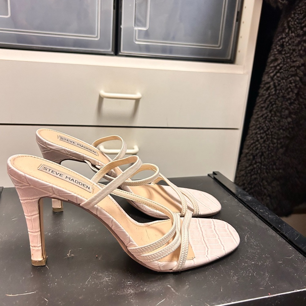 Steve Madden Pale Pink Croc-Embossed Strappy Heels